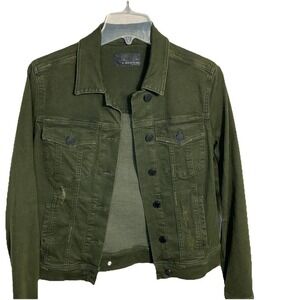 Articles Of Society Small Jean Trucker Jacket Olive Army Green Distressed